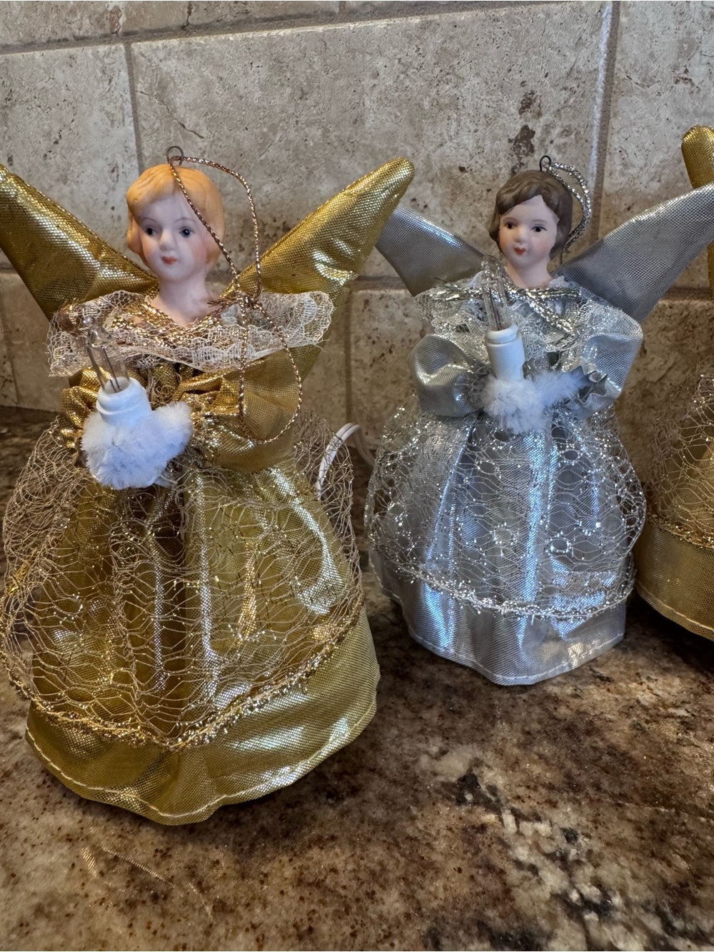 Angel Christmas Ornaments Lot of 5 Gold Silver Lighted Plug In Untested